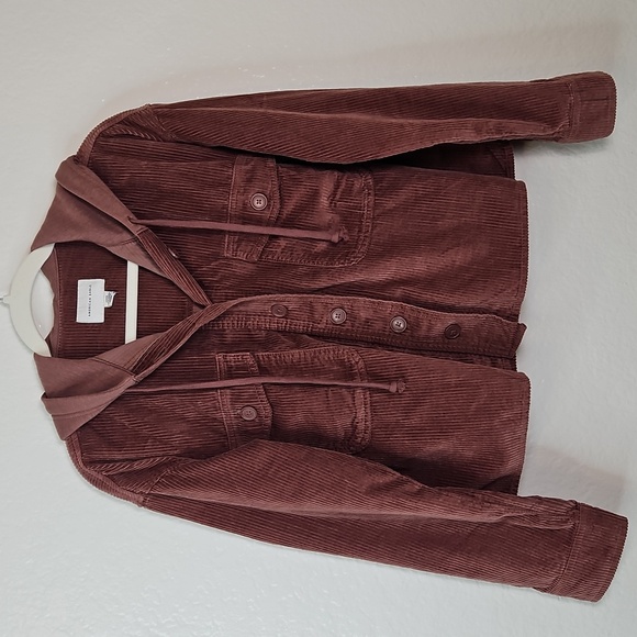 American Eagle Women’s Corduroy Bomber Hoodie Jacket Rust Brown Size M - Picture 1 of 12